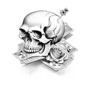 skull with roses smoke and playing cards on the forearm  tattoo design idea