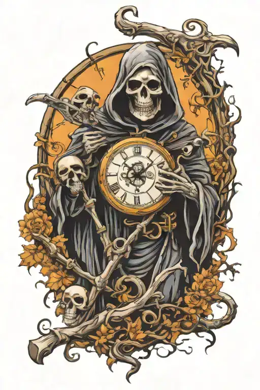 grimreaper with clock tattoo design idea