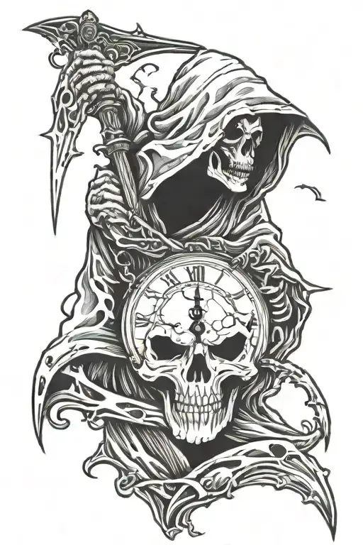 grimreaper with clock tattoo design idea