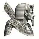 Egyptian, A vertically positioned sarcophagus in the upper center, adorned with intricate hieroglyphs. A mummy partially tattoo design idea