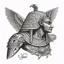 Egyptian, A vertically positioned sarcophagus in the upper center, adorned with intricate hieroglyphs. A mummy partially tattoo design idea