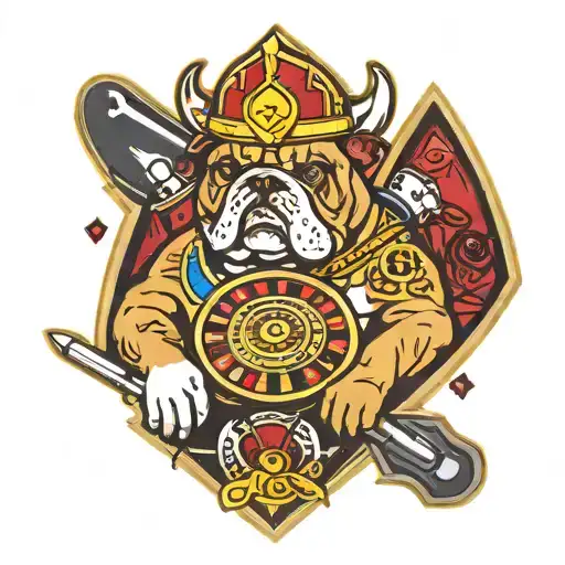casino roulette wheel bulldogs mascot playing cards Vikings triangle  tattoo design idea