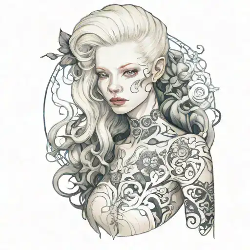 albino girl in sheer clothes  tattoo design idea