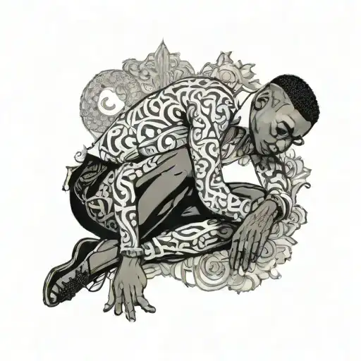 muscular black boy in sheer shirt and lace pants tattoo design idea