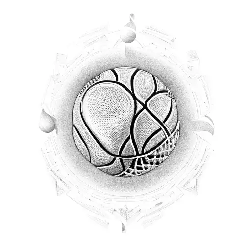 A silhouette of Stephen Curry shooting a basketball against a backdrop of musical notes, representing the client's favorite things combined. tattoo design idea