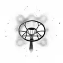 A silhouette of Stephen Curry shooting a basketball against a backdrop of musical notes, representing the client's favorite things combined. tattoo design idea