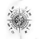 full arm tattoo airplane compass sea mountains globe tattoo design idea