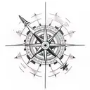 full arm tattoo airplane compass sea mountains globe tattoo design idea