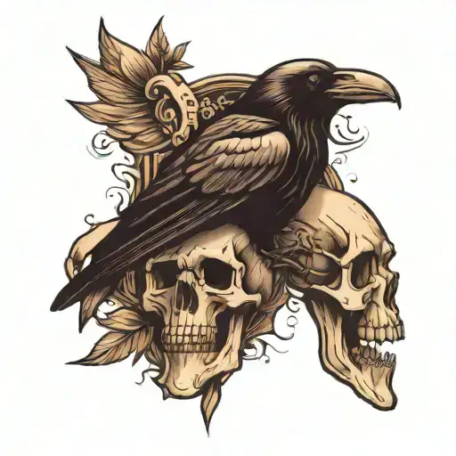 raven skull and tombstone tattoo design idea
