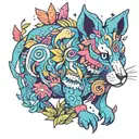 A whimsical new-school interpretation of animals in nature, with vibrant colors and exaggerated features to convey a sense of playfulness and wonder tattoo design idea