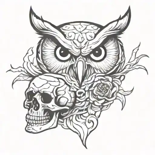 Owl and Human Skull Stencil Tattoo design tattoo design idea