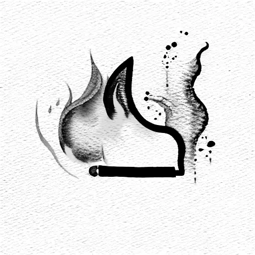 cigarette lighter with watercolour, something that represents the words shiny squishy giggles coming out like flames  tattoo design idea