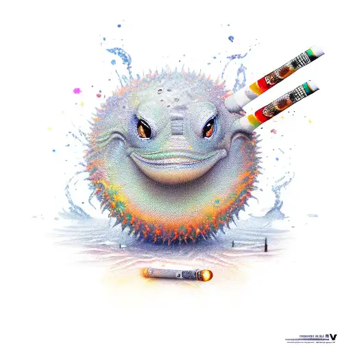 cigarette lighter with watercolour, something that represents the words shiny squishy giggles coming out like flames  tattoo design idea