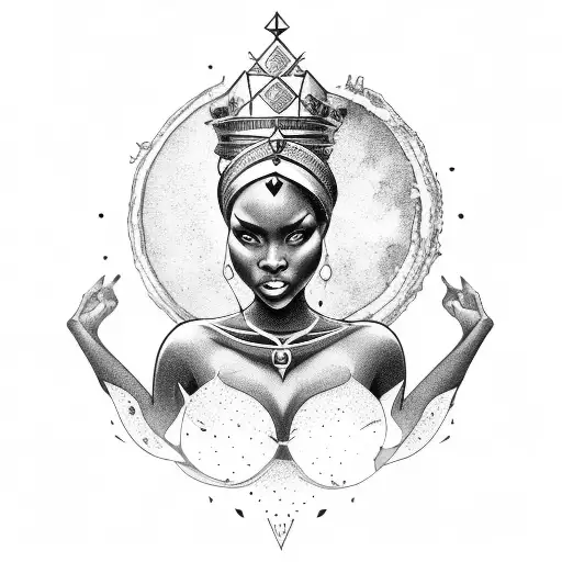 black queen holding earth tattoo design idea
