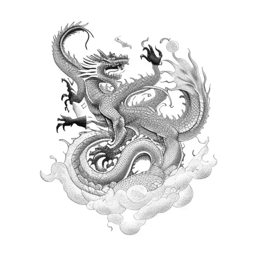 une balance avec un socle et un dragon de style asiatique enroulé autour de l'axe vertical tattoo design idea