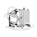 A mechanical engineer penguin using a wrench to fix a broken record player tattoo design idea