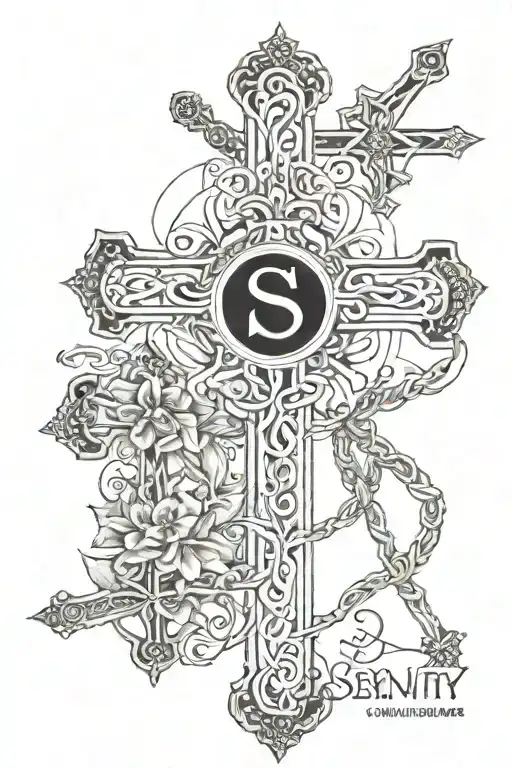 serenity prayer with 3 crosses tattoo design idea