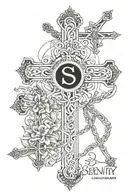 serenity prayer with 3 crosses tattoo design idea