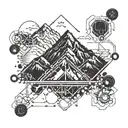 Chemical structure of adrenaline molecule combined with a mountain landscape tattoo design idea