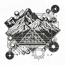 Chemical structure of adrenaline molecule combined with a mountain landscape tattoo design idea