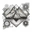 Chemical structure of adrenaline molecule combined with a mountain landscape tattoo design idea