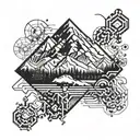 Chemical structure of adrenaline molecule combined with a mountain landscape tattoo design idea