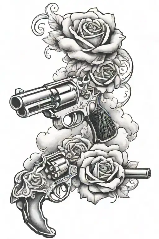   clouds rose guns gangster tattoo design idea