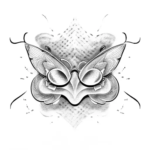 kanji mask in a butterfly  tattoo design idea