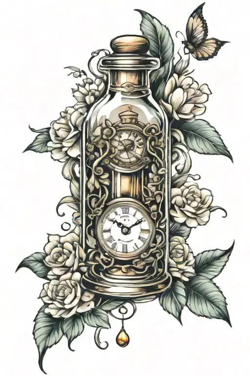 time in a bottle tattoo design idea