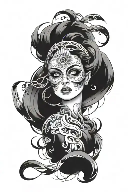 Create tattoo, nudsVirgo girl with winds and evil eyes  tattoo design idea