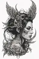 Create tattoo, nudsVirgo girl with winds and evil eyes  tattoo design idea