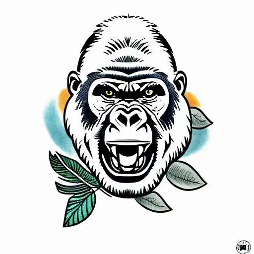 Gorilla in the jungle with mouth open tattoo design idea