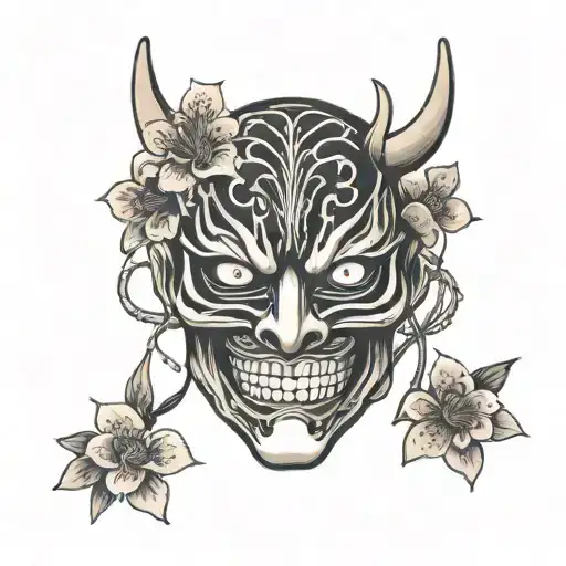 shinigami mask with cherry blossom  tattoo design idea