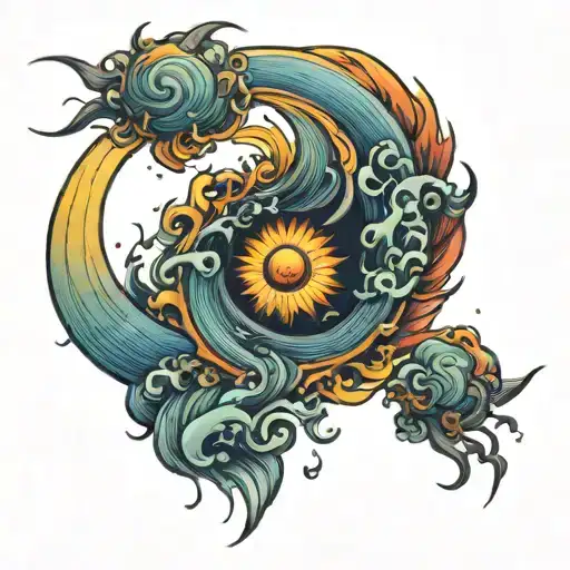 Sun rainbow tornado tattoo design idea