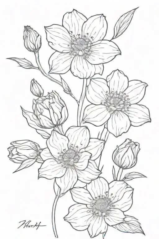 May, February and July birth flowers blooming tattoo design idea