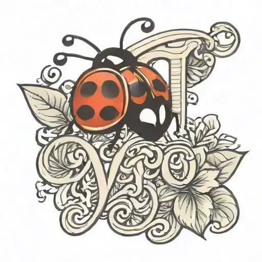 Tiny Cursive Love with a lady bug crawling on the letter E tattoo design idea