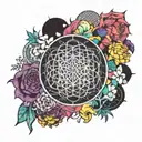 Bring me the horizon sempiternal, but cute and colorful. include a rainbow tattoo design idea