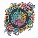 Bring me the horizon sempiternal, but cute and colorful. include a rainbow tattoo design idea