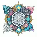 Bring me the horizon sempiternal, but cute and colorful. include a rainbow tattoo design idea