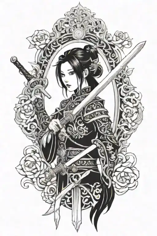 Asian women sword tattoo design idea