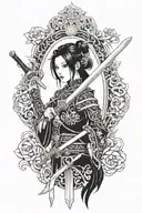 Asian women sword tattoo design idea
