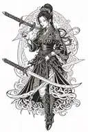 Asian women sword tattoo design idea