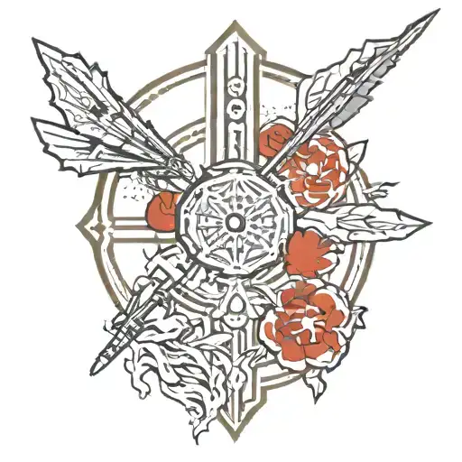 The jedi insignia from star wars linked to a tree of life containing the loba fan in apex legend, with the edgerrunners  tattoo design idea
