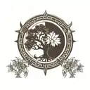 The jedi insignia from star wars linked to a tree of life containing the loba fan in apex legend, with the edgerrunners  tattoo design idea