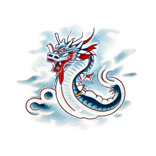 Traditional Japanese dragon incorporating elements of technology tattoo design idea