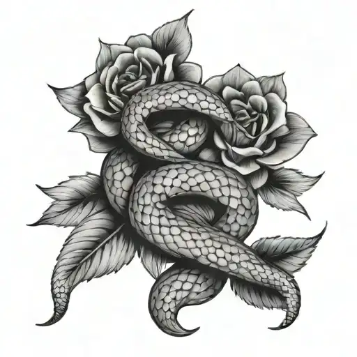 Create tattoo with an anaconda and two daggers from of flower tattoo design idea