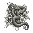Create tattoo with an anaconda and two daggers from of flower tattoo design idea
