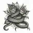 Create tattoo with an anaconda and two daggers from of flower tattoo design idea