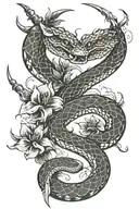 Anaconda with two daggers in criss cross tattoo, dagger blades are made of flowers with no tattoo design idea