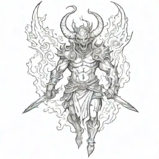 demon with a blade on fire tattoo design idea